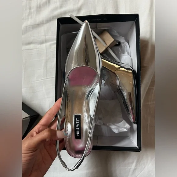 Nine West metallic silver slingback pump - Picture 1 of 6